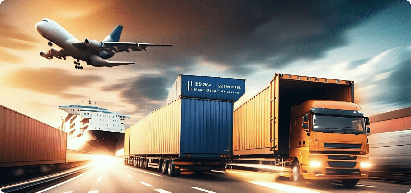 Flugzeug, Schiff und Container-Lkw